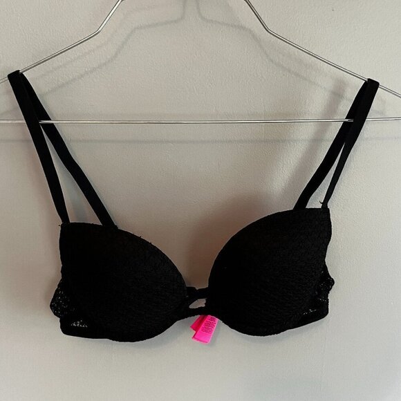 LA SENZA Remix pushup plunge bra Size 32B Black Lace Padded with Underwire - Picture 1 of 11